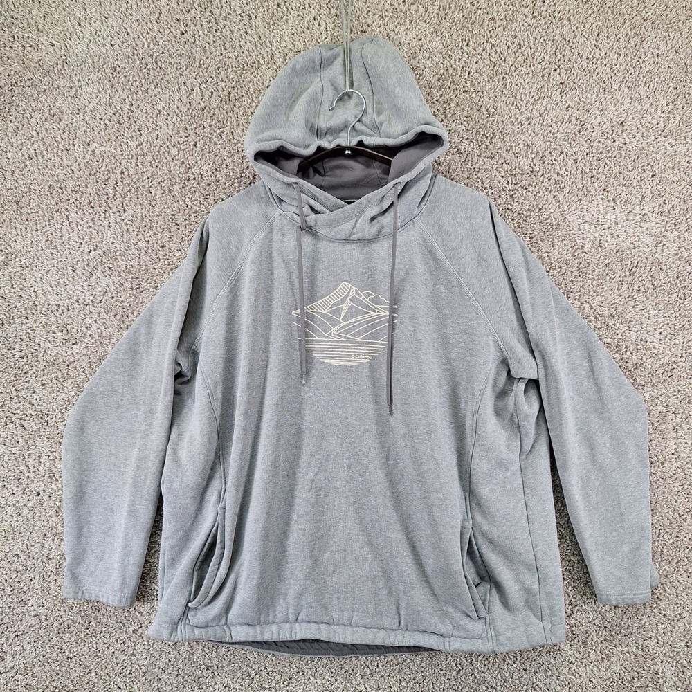 Columbia Hoodie Womens 1X Gray Mountain Graphic Pullover Sweatshirt Gorpcore